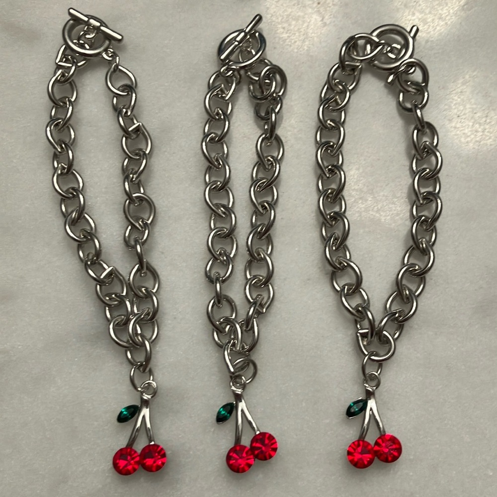 NWOT (3) Swarovski crystal Cherry Charm Bracelets fruit